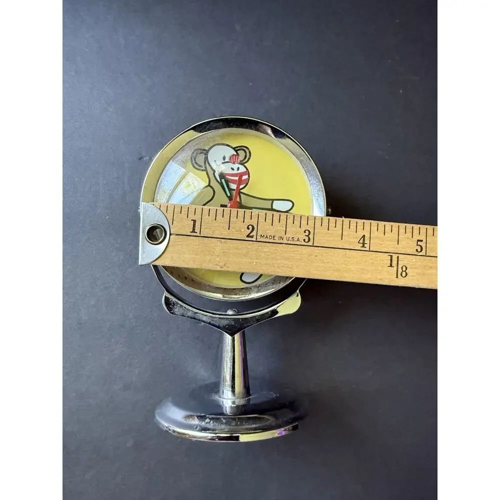 Vintage Monkey Alarm Clock Silver Tone Whimsy UNTESTED